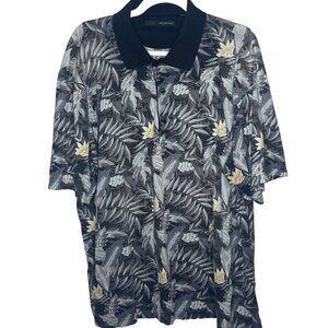 Greg Norman Mens Tropical Leaf Print Polo Shirt L Cotton Hawaiian Island Golf